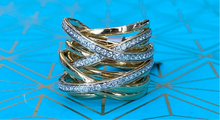 Load image into Gallery viewer, Yellow Gold and Diamond Interwoven Bands Ring