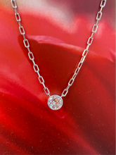 Load image into Gallery viewer, Vintage Diamond Bezel Set Necklace in White Gold with Paperclip Style Chain
