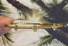 Load image into Gallery viewer, 18K Yellow Gold and Diamond Tri-Flower Bangle Bracelet