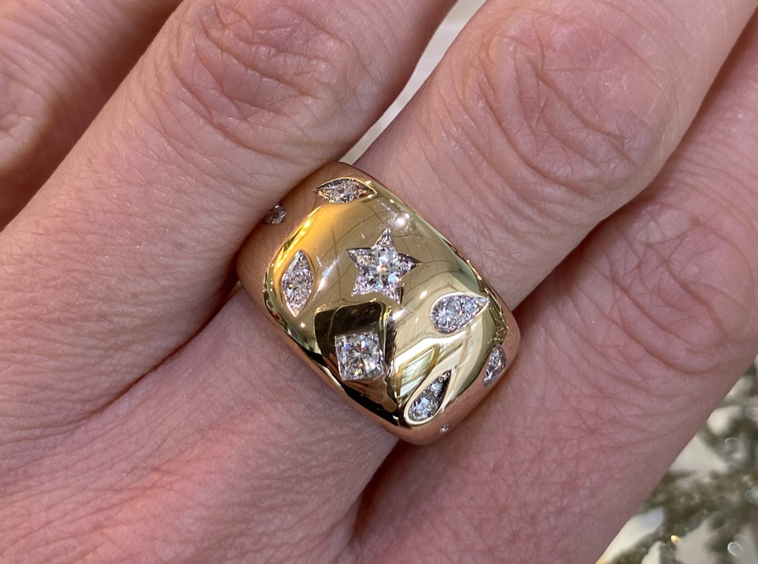 Yellow Gold Starry Sky Wide Band Ring