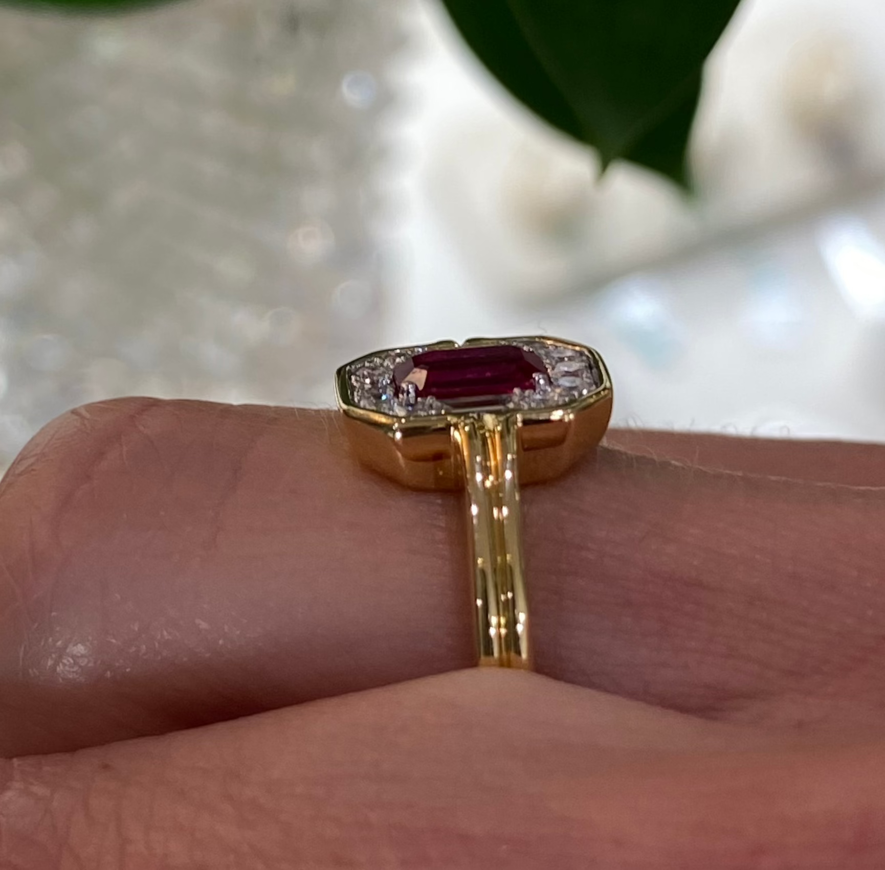 18K Yellow Gold Ruby and Diamond Halo Ring