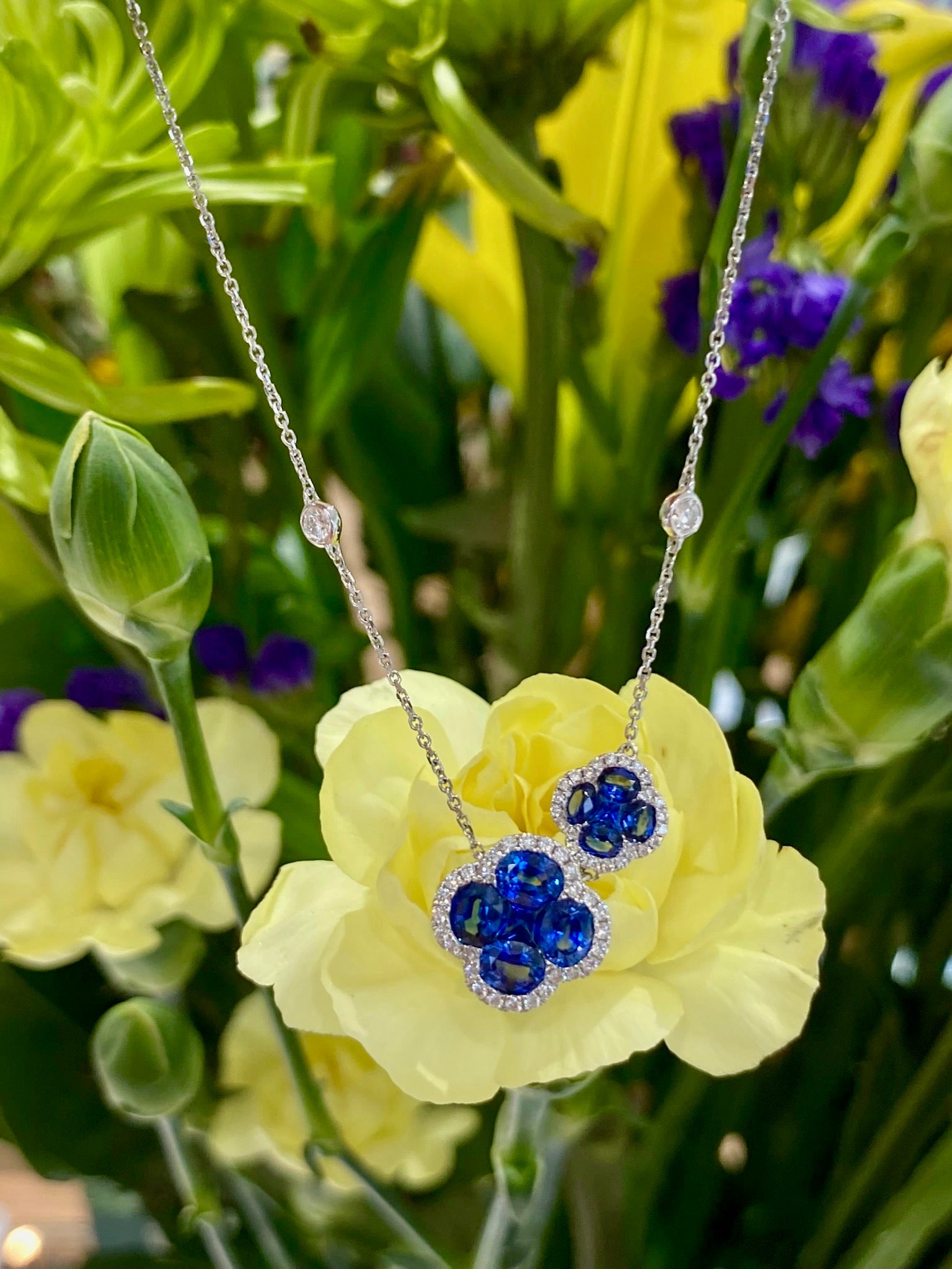 Sapphire and Diamond Asymmetrical Quatrefoil Necklace