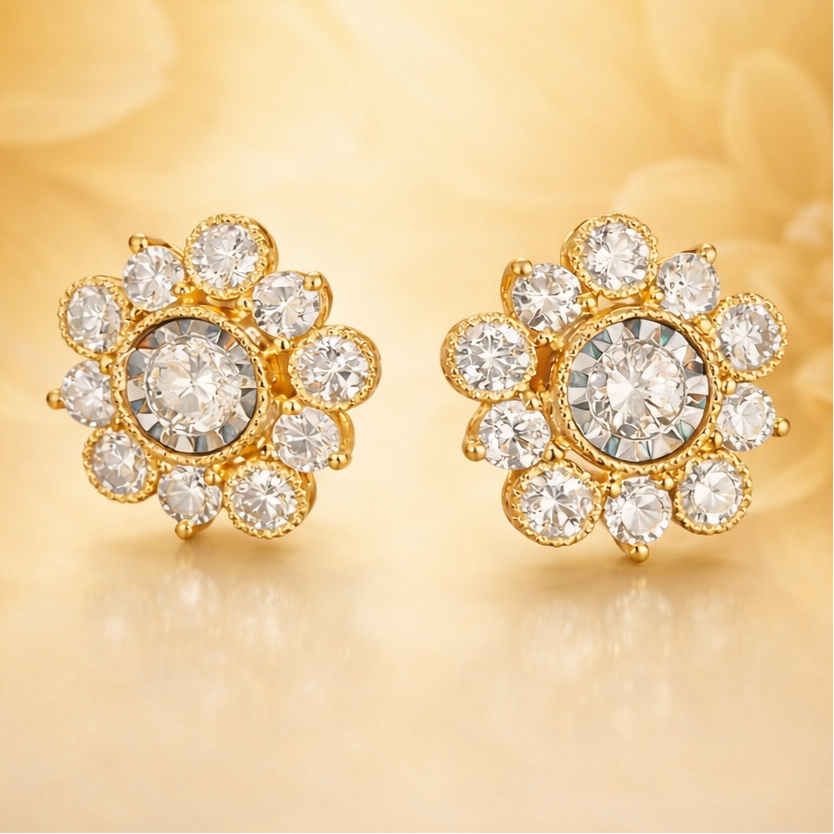 Golden Petal Diamond Stud Earrings