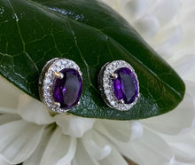 Load image into Gallery viewer, Amethyst and Diamond Stud Earrings