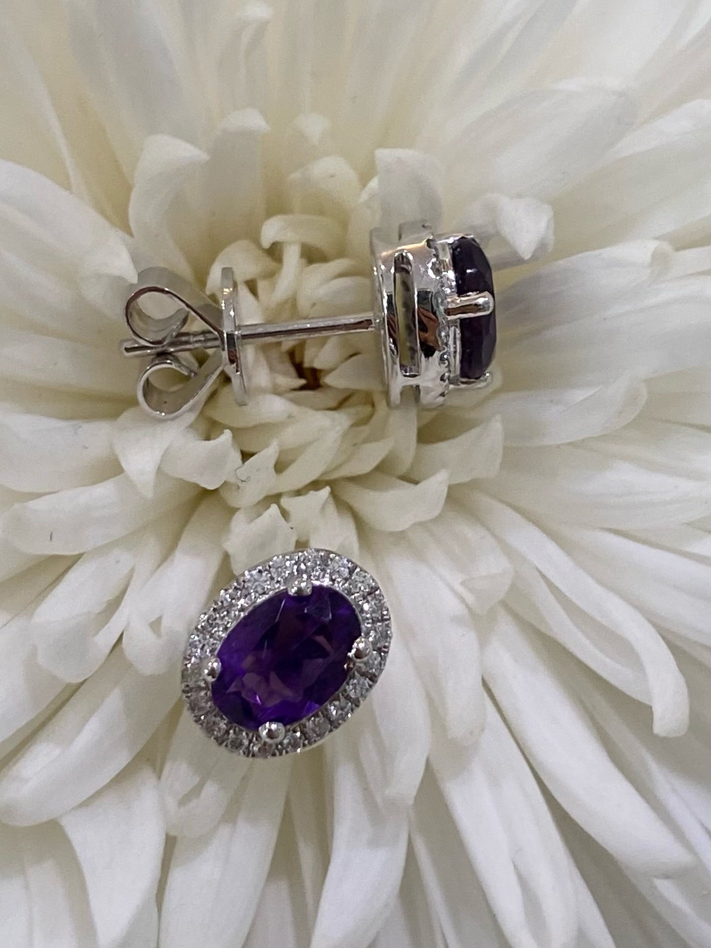 Amethyst and Diamond Stud Earrings