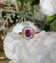 Load image into Gallery viewer, 18K Yellow Gold Ruby and Diamond Halo Ring