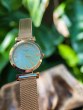Load image into Gallery viewer, Turquoise Dial Gold Mesh Bracelet Watch