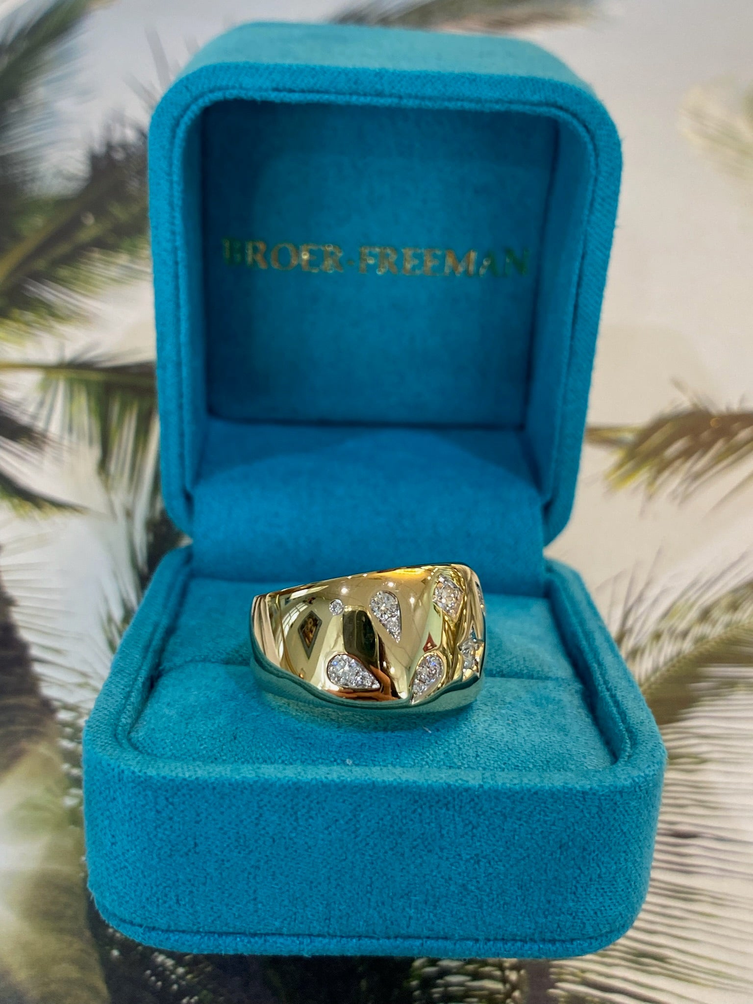 Yellow Gold Starry Sky Wide Band Ring