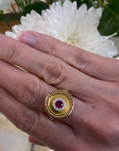 Load image into Gallery viewer, 18K Yellow Gold Ruby and Diamond Disc Ring