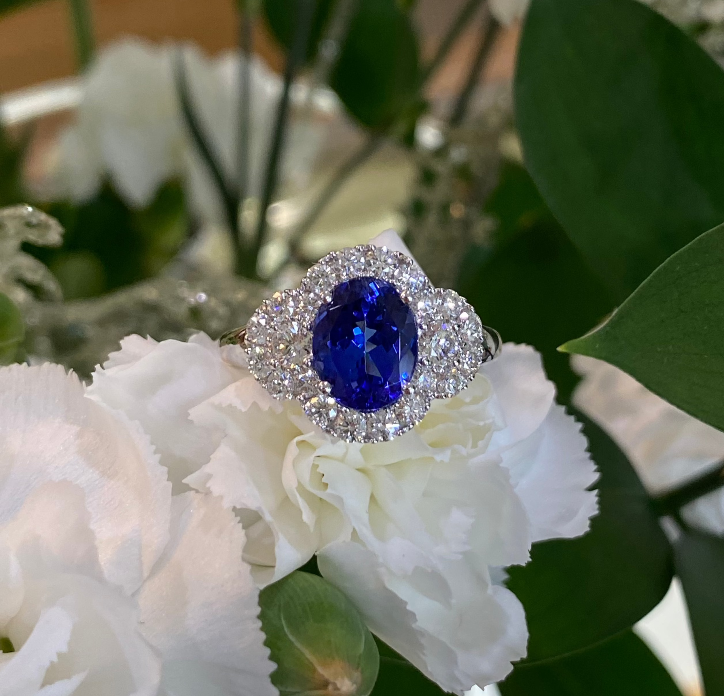 18K White Gold Tanzanite and Diamond Ring