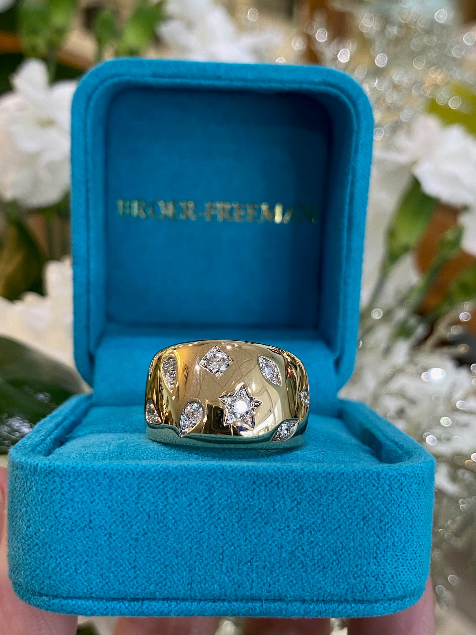 Yellow Gold Starry Sky Wide Band Ring