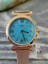 Load image into Gallery viewer, Turquoise Dial Gold Mesh Bracelet Watch