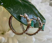 Load image into Gallery viewer, White Gold Emerald and Diamond Huggie Hoop Earrings