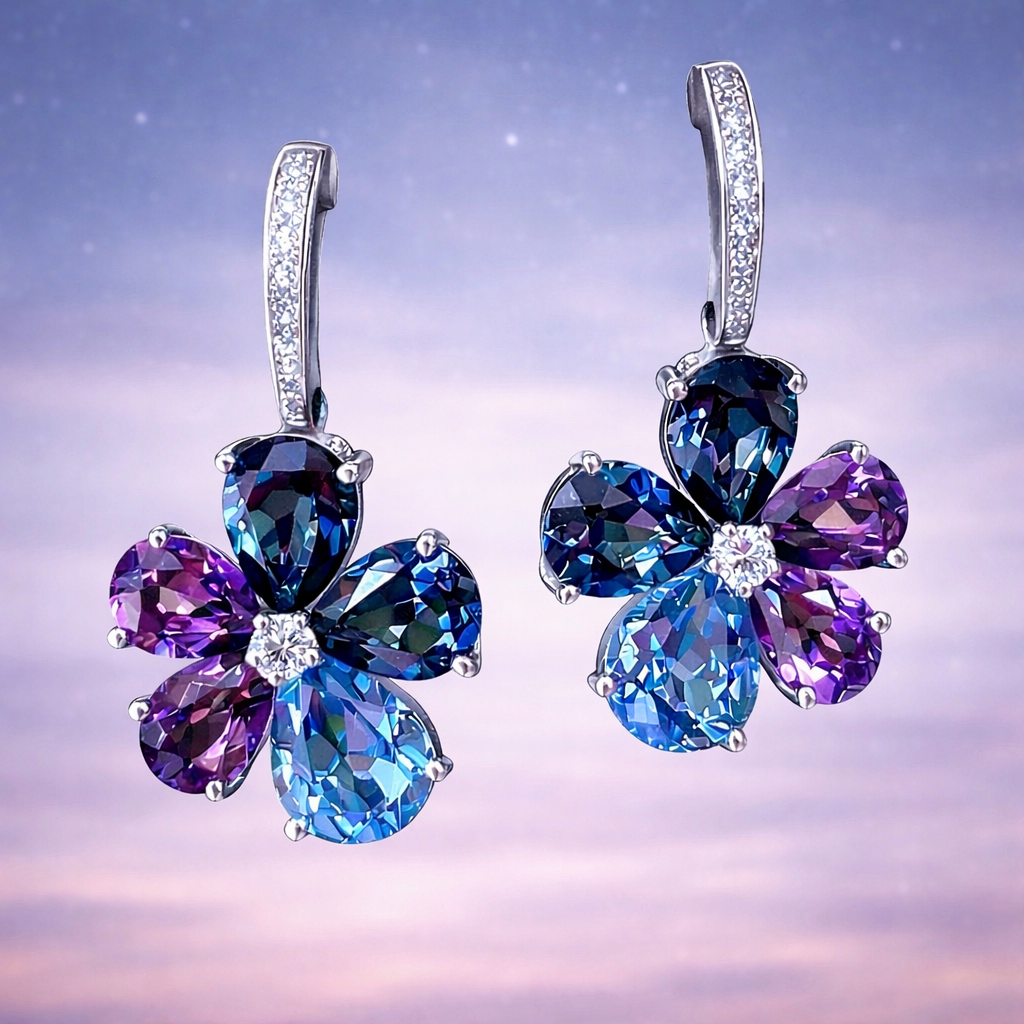Celestial Blue Violet Bloom Earrings