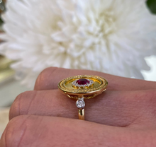 Load image into Gallery viewer, 18K Yellow Gold Ruby and Diamond Disc Ring