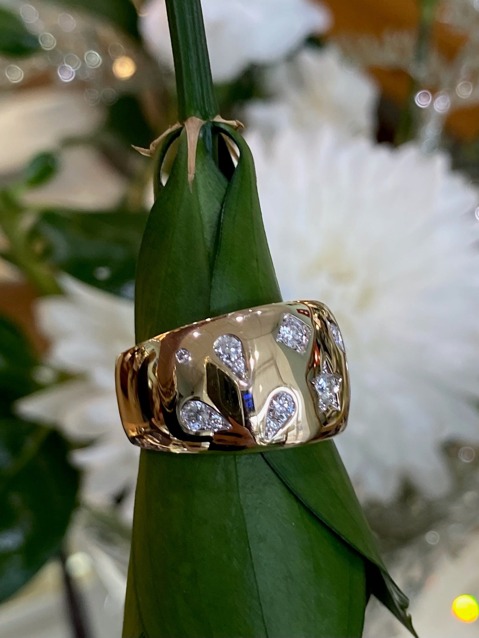 Yellow Gold Starry Sky Wide Band Ring