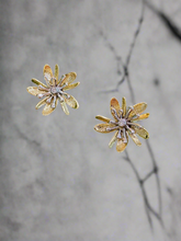 Load image into Gallery viewer, Diamond Flower Power Inspired Earrings in White and Yellow Gold