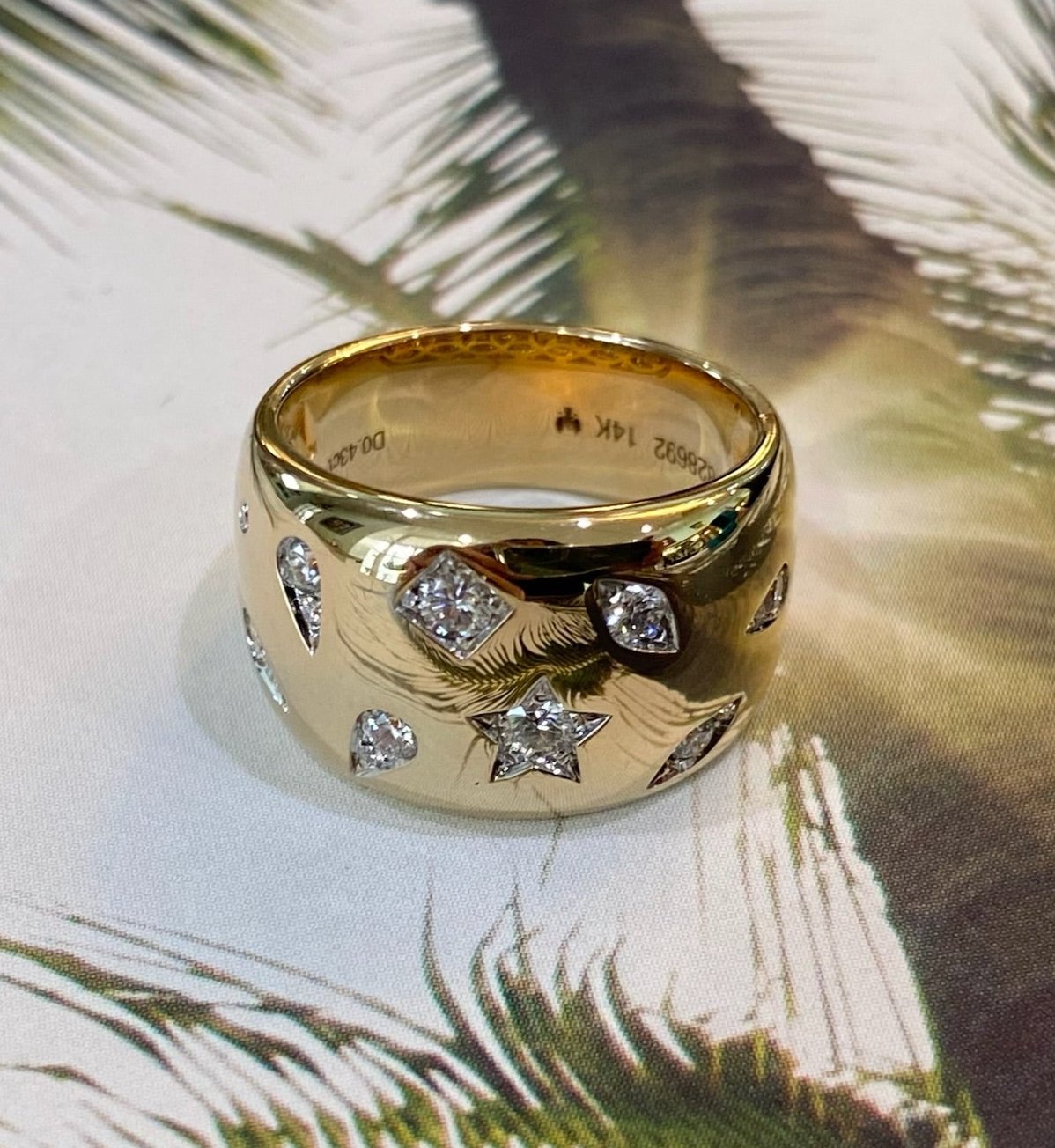 Yellow Gold Starry Sky Wide Band Ring