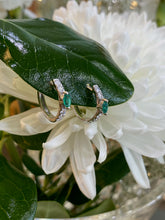 Load image into Gallery viewer, White Gold Emerald and Diamond Huggie Hoop Earrings