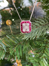 Load image into Gallery viewer, 14K White Gold Diamond Mosaic Ruby Halo Pendant Necklace