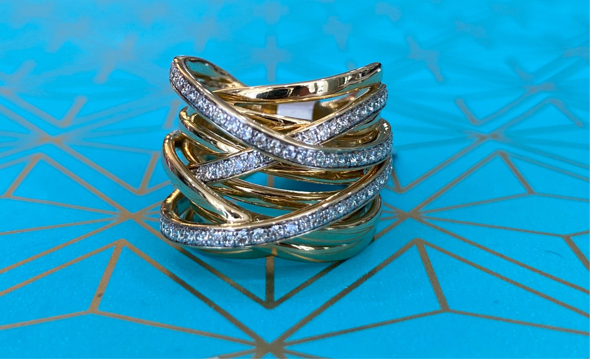 Yellow Gold and Diamond Interwoven Bands Ring