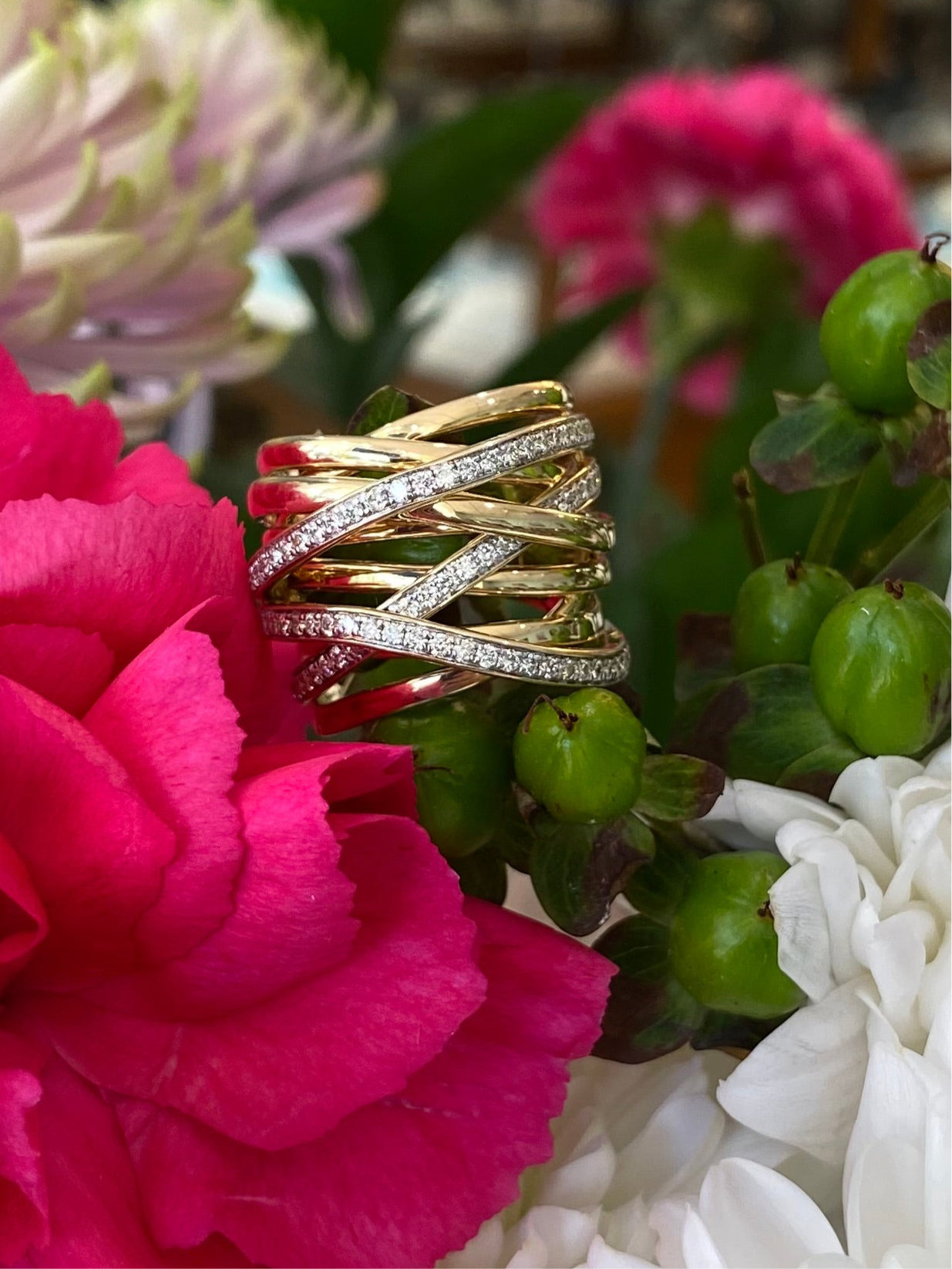 Yellow Gold and Diamond Interwoven Bands Ring