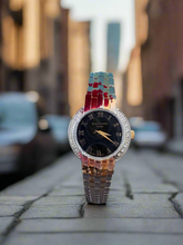 Load image into Gallery viewer, Black Dial Two Toned Bracelet Diamond Accent Petite Watch