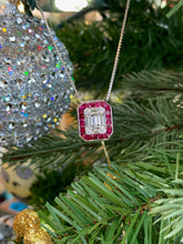 Load image into Gallery viewer, 14K White Gold Diamond Mosaic Ruby Halo Pendant Necklace