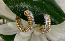Load image into Gallery viewer, Yellow Gold and Diamond Double Row Huggie Hoop Earrings