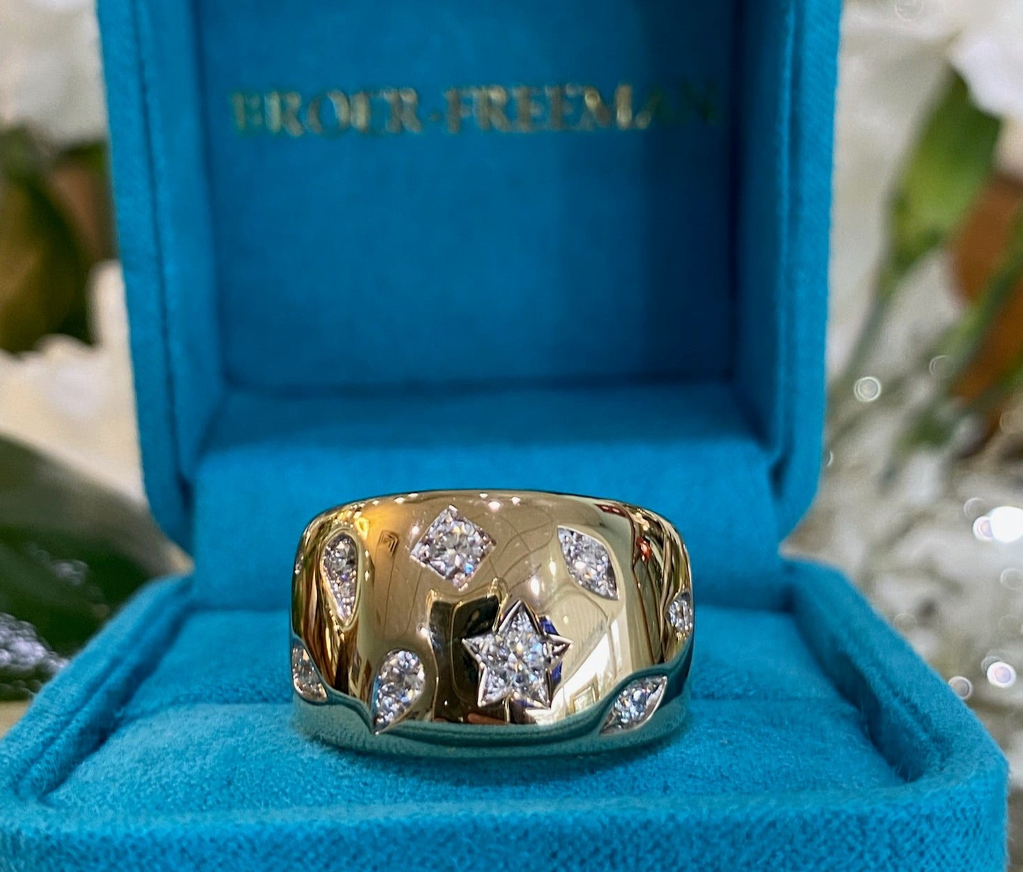 Yellow Gold Starry Sky Wide Band Ring