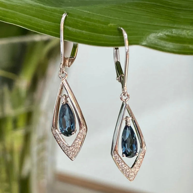 Tidal Elegance Blue Topaz and Diamond Drop Earrings