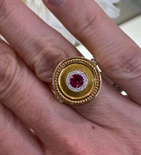 Load image into Gallery viewer, 18K Yellow Gold Ruby and Diamond Disc Ring