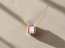 Load image into Gallery viewer, 14K White Gold Diamond Mosaic Ruby Halo Pendant Necklace