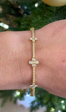 Load image into Gallery viewer, 18K Yellow Gold and Diamond Tri-Flower Bangle Bracelet