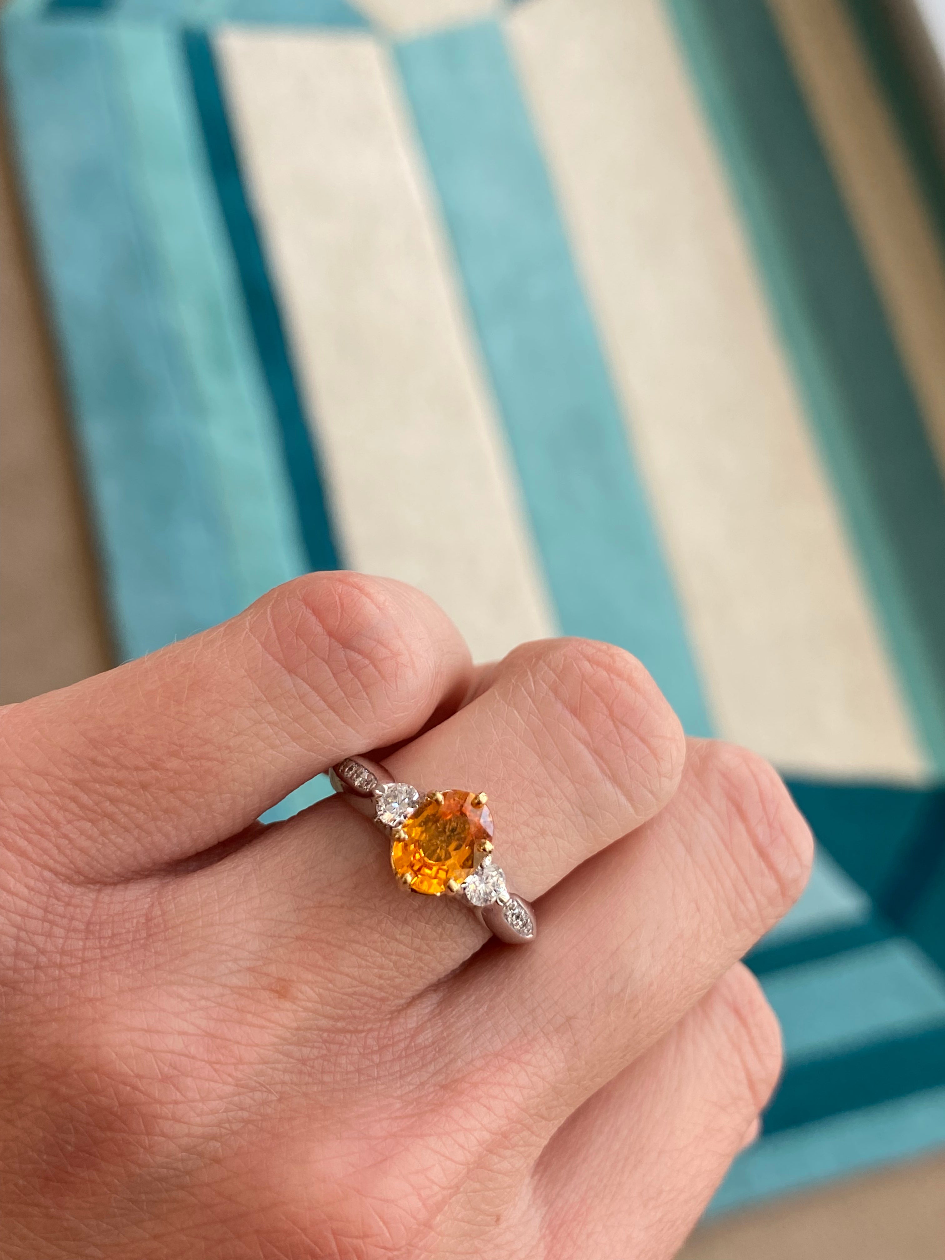 Oval Orange Sapphire & Diamond Estate Ring