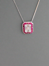 Load image into Gallery viewer, 14K White Gold Diamond Mosaic Ruby Halo Pendant Necklace