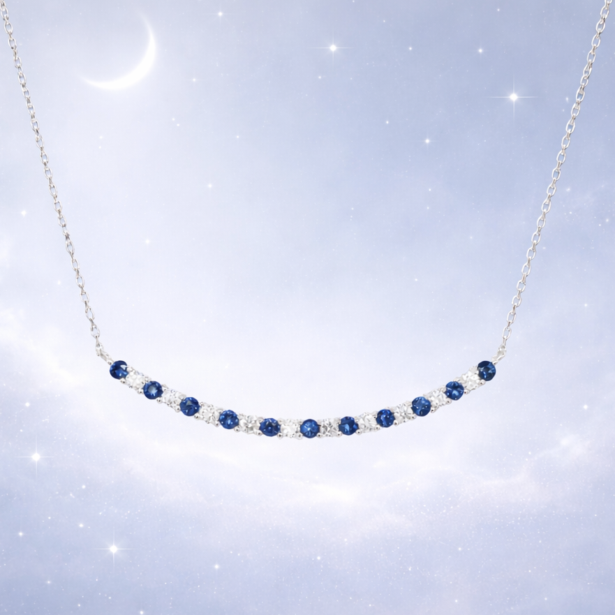 Luna Sapphire and Diamond Curved Bar Necklace