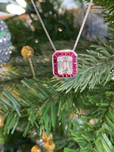 Load image into Gallery viewer, 14K White Gold Diamond Mosaic Ruby Halo Pendant Necklace
