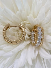 Load image into Gallery viewer, Yellow Gold and Diamond Double Row Huggie Hoop Earrings