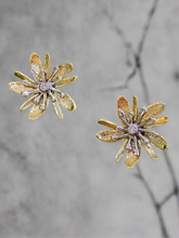 Load image into Gallery viewer, Diamond Flower Power Inspired Earrings in White and Yellow Gold