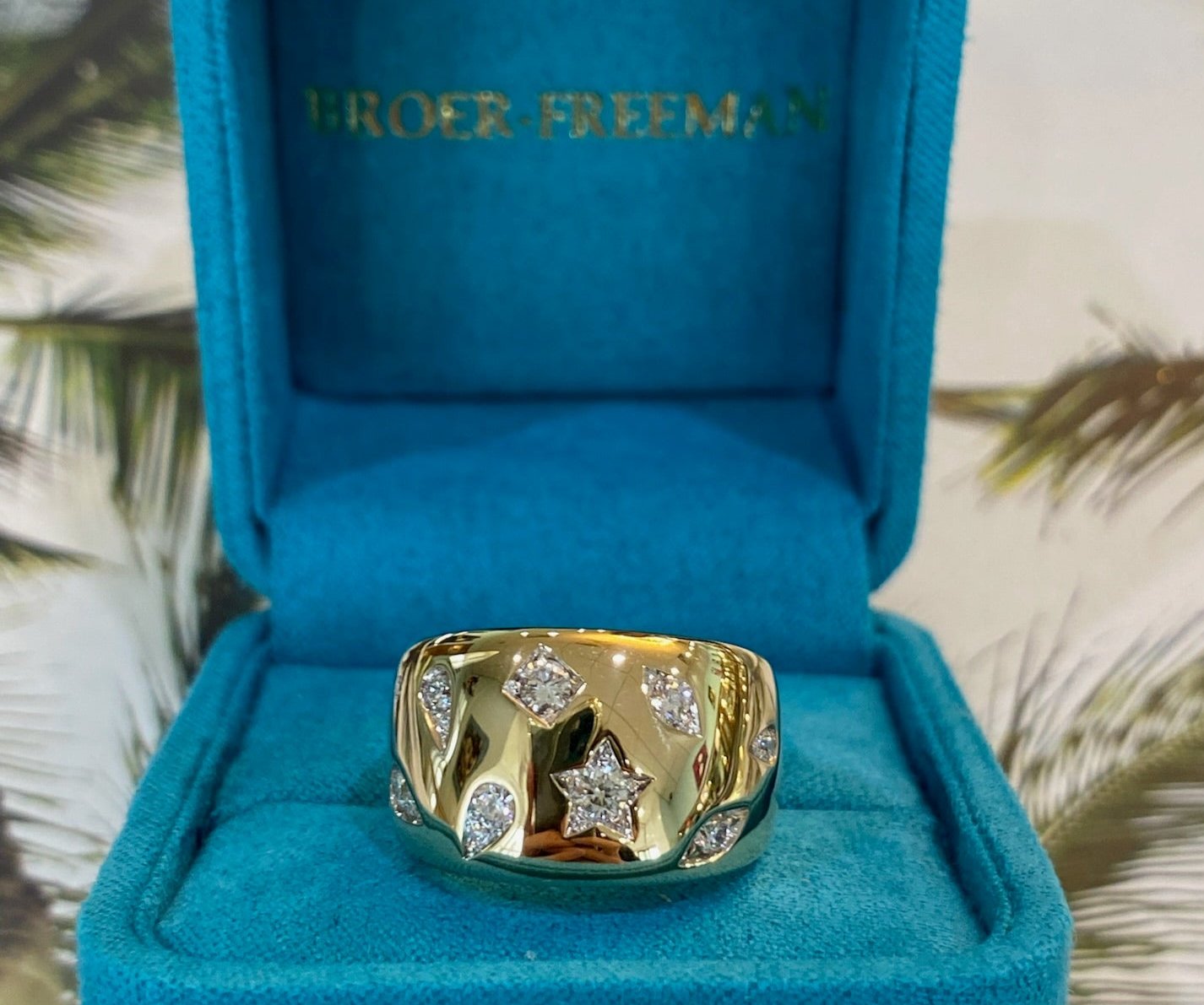 Yellow Gold Starry Sky Wide Band Ring