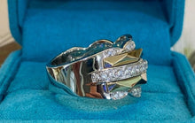 Load image into Gallery viewer, Two Toned Gold and Diamond Geometric Multi-Band Ring