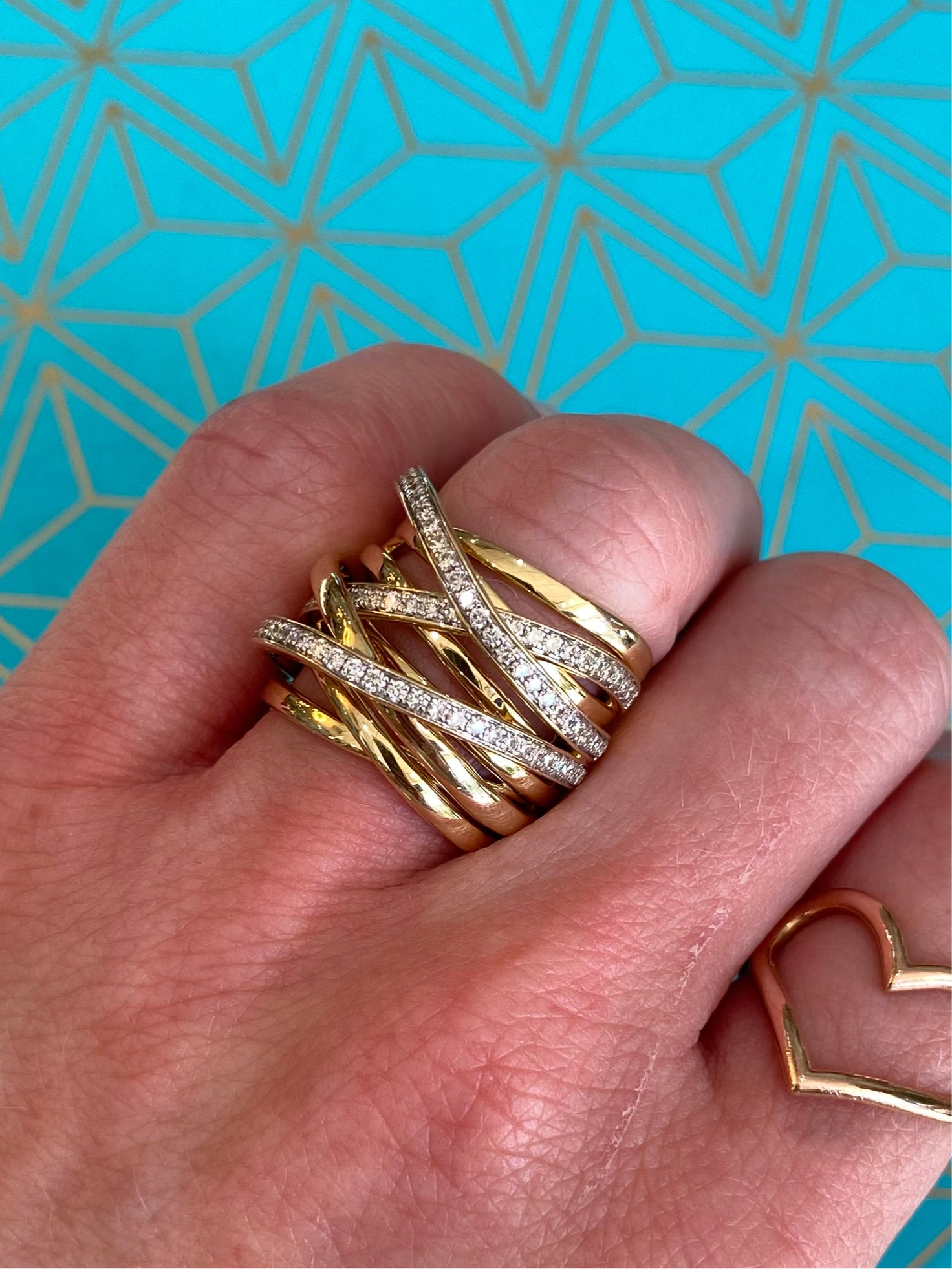 Yellow Gold and Diamond Interwoven Bands Ring