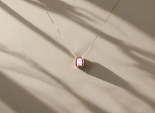Load image into Gallery viewer, 14K White Gold Diamond Mosaic Ruby Halo Pendant Necklace