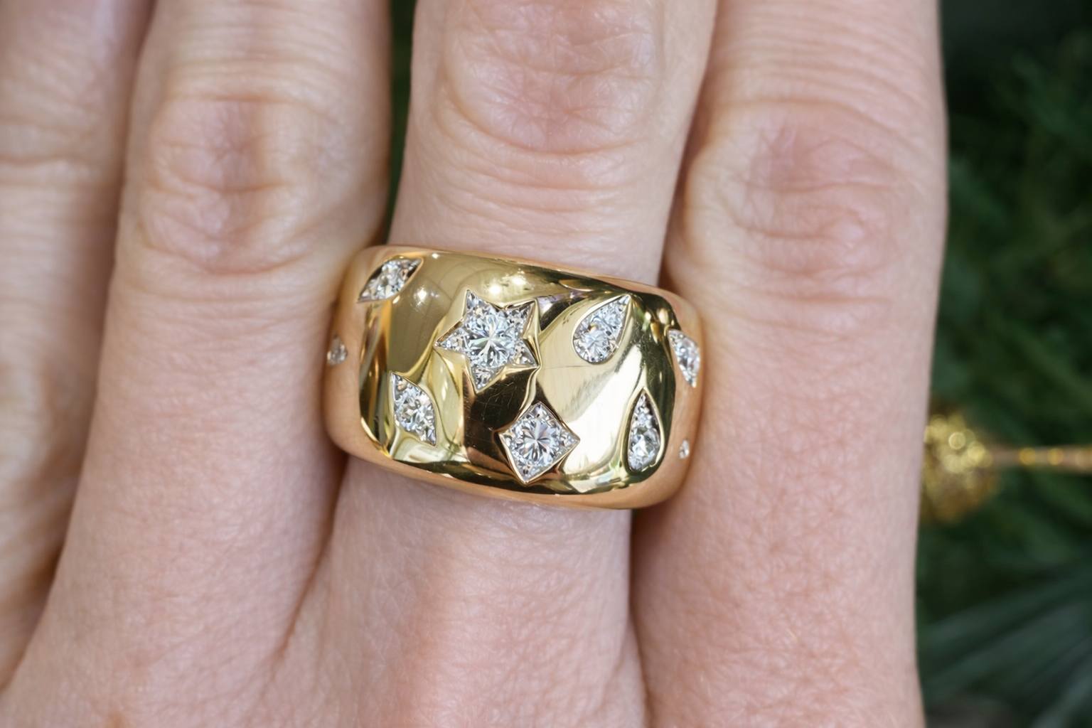 Yellow Gold Starry Sky Wide Band Ring