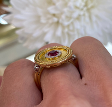 Load image into Gallery viewer, 18K Yellow Gold Ruby and Diamond Disc Ring