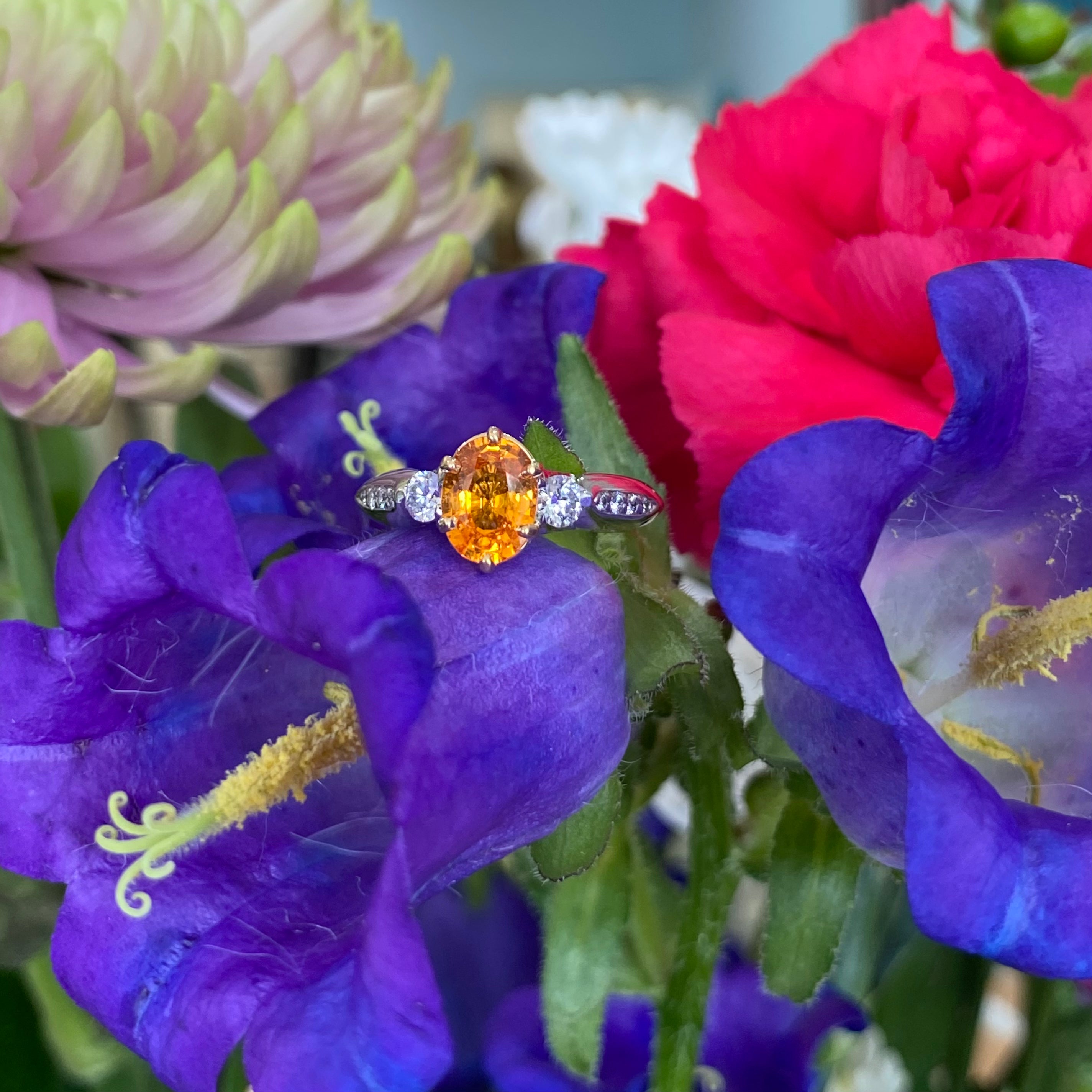 The Sunset Trilogy Orange Sapphire and Diamond Ring