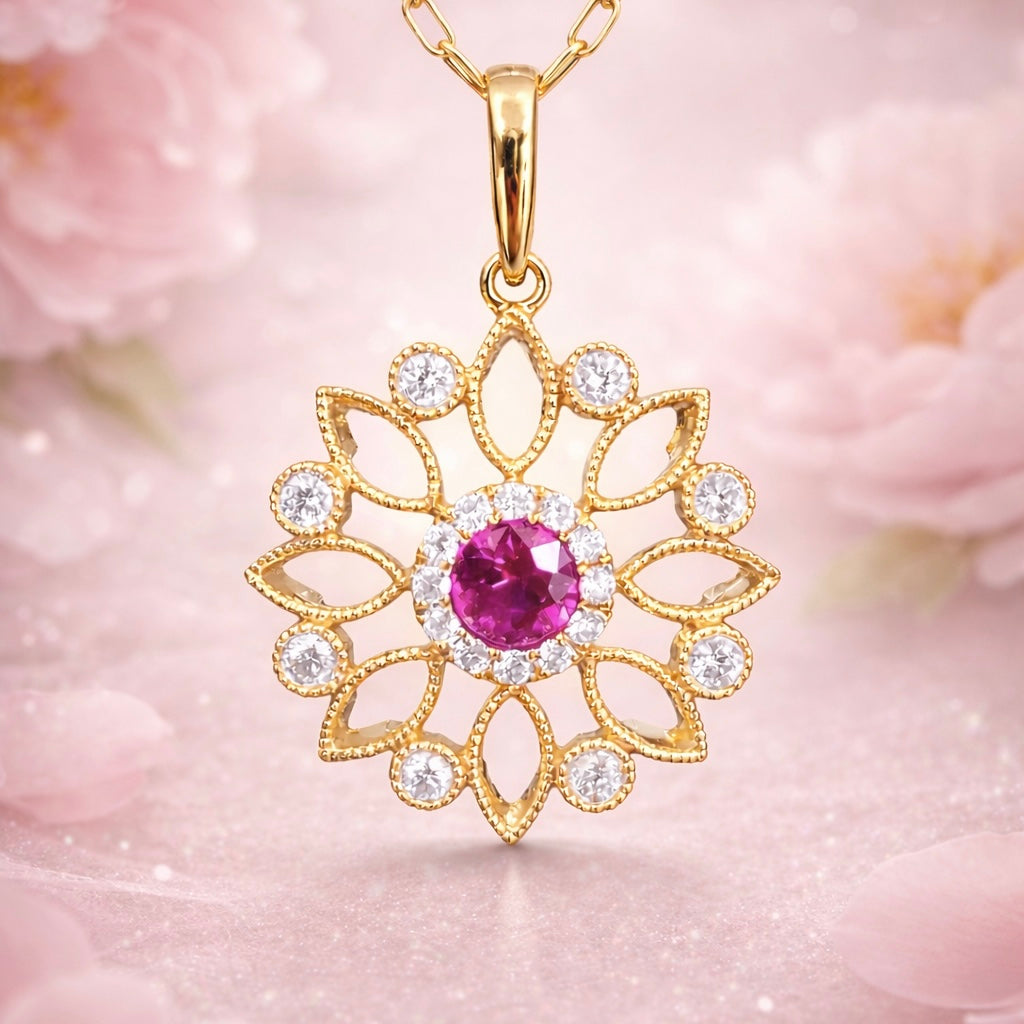 Blushing Petal Ruby and Diamond Necklace