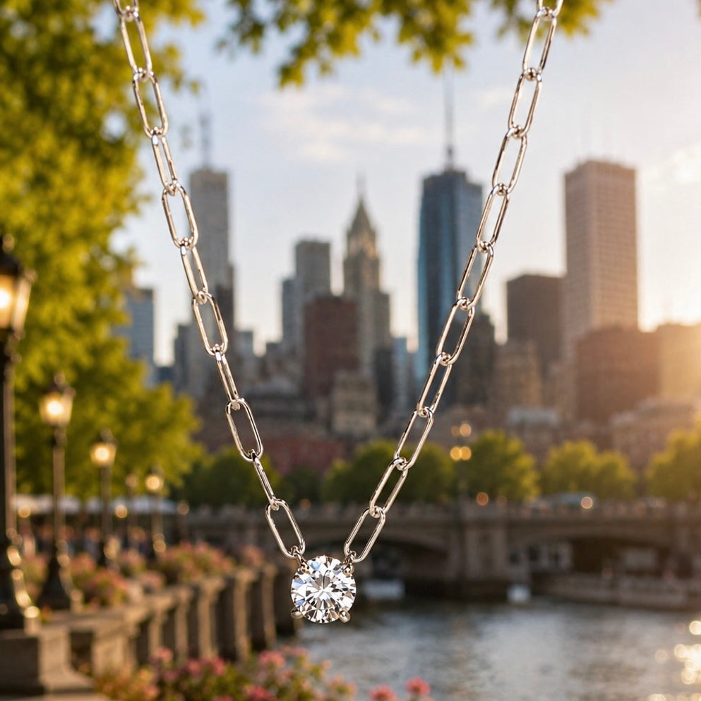 Vintage White Gold Diamond Solitaire Necklace