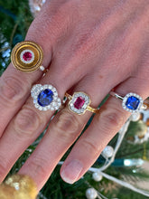 Load image into Gallery viewer, 18K White Gold Square Sapphire Diamond Halo Ring